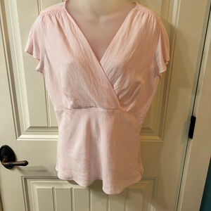 Women's Ann Taylor Babydoll Pink Lined Linen Blouse Size 12 workwear spring EUC